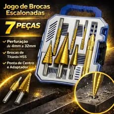 Brocas Titânio Escalonada Amarela Aço e Broca Corte Lateral Marcador Punção C/Estojo Organizador