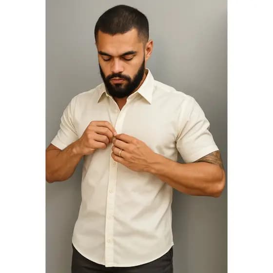 Camisa Masculina De Botão Manga Curta Slim Gola Tradicional