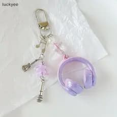 luckyeo Ins Estilo Música Fone De Ouvido Forma Chaveiro Corrente Do Telefone Móvel Charme Pingente Jóias Para Menina Fem