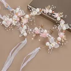 [LongSH] Cocar De Cabelo De Pérola De Noiva , Guirlanda De Flores , Joias Argola , Novo