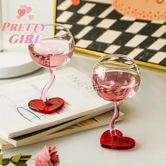 [Linda ggirl] Caneca De Taça De Vidro Em Formato De Coração Copo De Vinho Champanhe Com Alto Teor De Borosilicato Coquet
