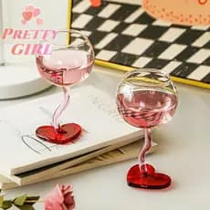 [Linda ggirl] Caneca De Taça De Vidro Em Formato De Coração Copo De Vinho Champanhe Com Alto Teor De Borosilicato Coquet