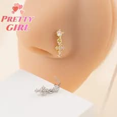 [Pretty ggirl] Anéis De Nariz Pendurados Para Mulheres , Piercing Com Zircônia Cruzada , Joias Em Formato De L , Acessór