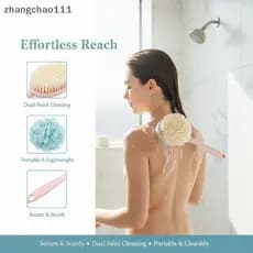 [Z] Escova Corporal De Banho Com Bucha Macia E Cerdas Para Mulheres Homens-Curvada De Cabo Longo Lavagem , Rosto Spa Nov