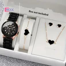 Hcccc 5/6 Pçs Relógio De Luxo Feminino Anel Nelace Brincos Pulseira Conjunto Moda Coração Borboleta Jóias Senhoras Pulso