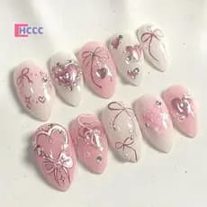 HCCC Bonito Doce Arco Imprensa Em Unhas Conjunto De Falsas Arte Artificial Dedo Manicure Para Mulheres E Meninas Novo