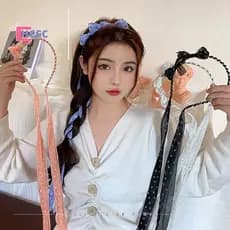 HCCC Moda Com Lenço De Seda De Renda Laço Fofo Para Meninas Acessórios De Cabelo Coreanos Mulheres Novo