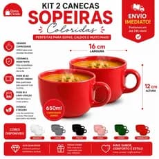Kit 2 Peças Consume Jumbo 650ml  Caneca Consume Colorida Sopeira Caldo Sopa Tigela Cambuca