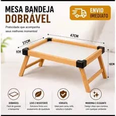Mesinha Bandeja de Cama Dobrável em Madeira Bandeja para Notebook Café da Manhã Leve e Prática
