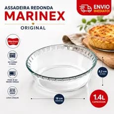 Assadeira Forma Redonda Suflê 1,4L Marinex – Vidro Temperado, Air Fryer Forno e Microondas Nadir Fi