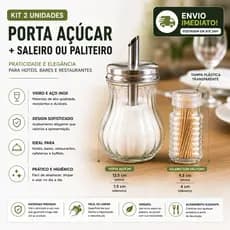 Kit Açucareiro de Vidro + Saleiro 80ml Kit Saleira Porta Sal Paliteiro Porta Palitos Bar Restaurante