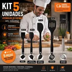 Kit com 5 Utensílios Talher Silicone de Cozinha Preto – Funcionalidade, Design Moderno e Alta Durabilidade