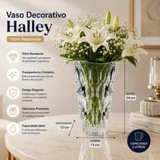 Vaso Decorativo 2L Grande Halley Vidro 24cm Elegante Sofisticado Ambientes Plantas Flor Mesa Posta