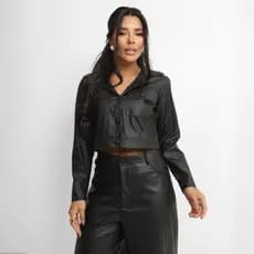 Jaqueta Bomber Casaco Feminino Couro Fake Botões Casual Elegante Moda Gringa Festa Inverno Frio