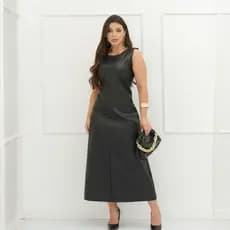 Vestido Feminino Longuete Couro Regata Soltinho Moda Elegante
