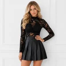 Body Renda Floral Manga Longa Gola Alta Feminino Inverno