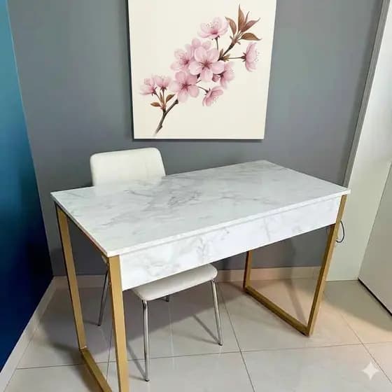 Mesa Escrivaninha  Escritório 80cm Home Office Estilo Industrial - Metal Dourado Tampo MDF Quarto