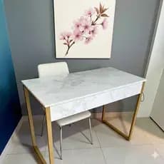 Mesa Escrivaninha  Escritório 80cm Home Office Estilo Industrial - Metal Dourado Tampo MDF Quarto