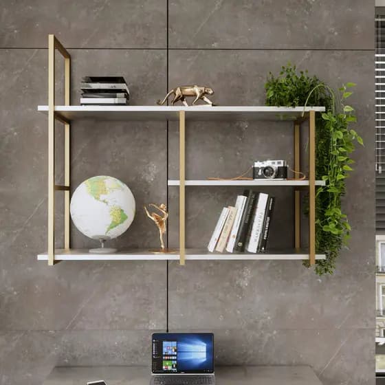 PRATELEIRA INDUSTRIAL - SUPORTE em  METALON DOURADO - NICHO INDUSTRIAL - 3 Prateleiras em MDF