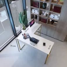 Mesa "L" Office Industrial Metal Dourado 120 cm x 116 cm - Mesa Escrivaninha Quarto Canto Tampo MDF