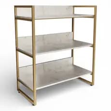 Estante Industrial 80cm 3 Prateleiras Estrutura Metal Dourado Tampo MDF Café Sala Multiuso