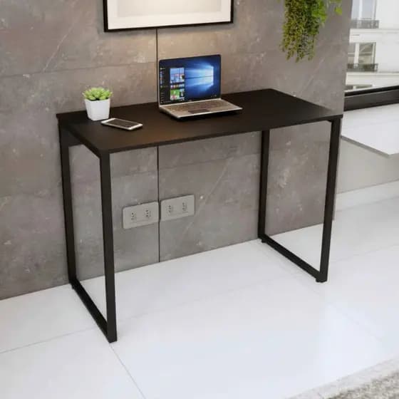Mesa Escrivaninha Quarto 100 cm Metal Preto Tampo MDF Estilo Industrial Home Escritório Computador