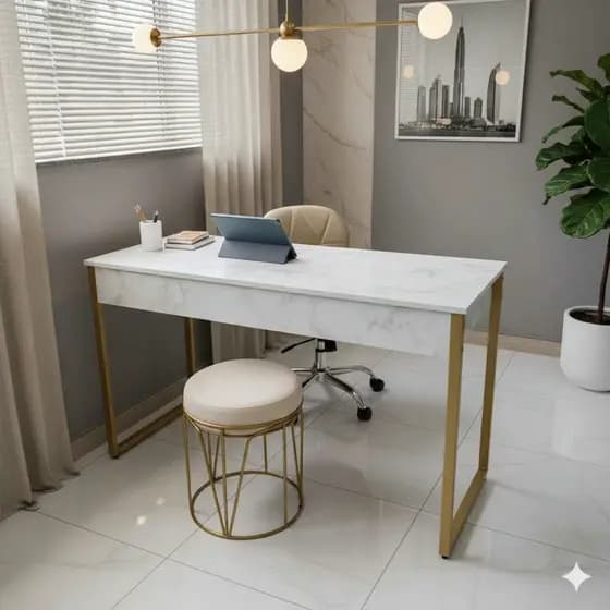 Mesa Escrivaninha Estilo Industrial 100 cm  Metal Dourado Escritório Home Office Escrivaninha quarto