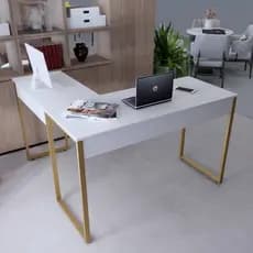 Escrivaninha em L 120cm  Home de Metal Dourado Industrial Mesa de Canto Quarto Mesa Escritório Home