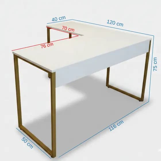 Escrivaninha De Canto Estilo Industrial Mesa Em L Escritório Pé Metal Dourado Home Quarto