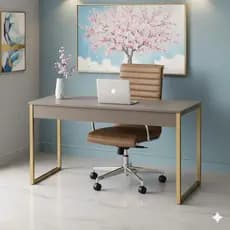 Mesa Escrivaninha Estilo Industrial 100 cm - Metal Dourado Moca Escritório Home Escrivaninha quarto