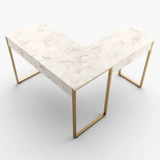 Mesa de Escritório em L 120 cm x 116 cm Tampo MDF Marmorizado Mesa Escrivaninha Canto Quarto Home