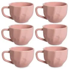 Kit 6 Xícaras de Café Prisma Porcelana Rosa 200ml Cozinha Moderna