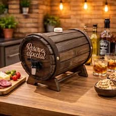 Barril de Cachaça Decoração Bar Cozinha Pingômetro 3 Litros Rústico Revestido Madeira Área Gourmet
