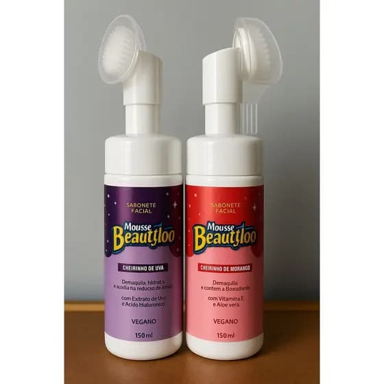 Sabonete Facial Mousse Beauttloo Vegano 150ml | Cheirinho de Uva ou Morango | Limpa, Demaquila e Hidrata