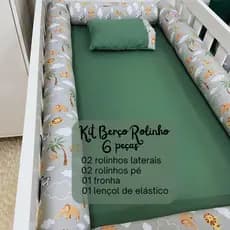 Kit Protetor de Berço Rolinho 6 Peças 100% Algodão Varias Cores - Menino e Menina