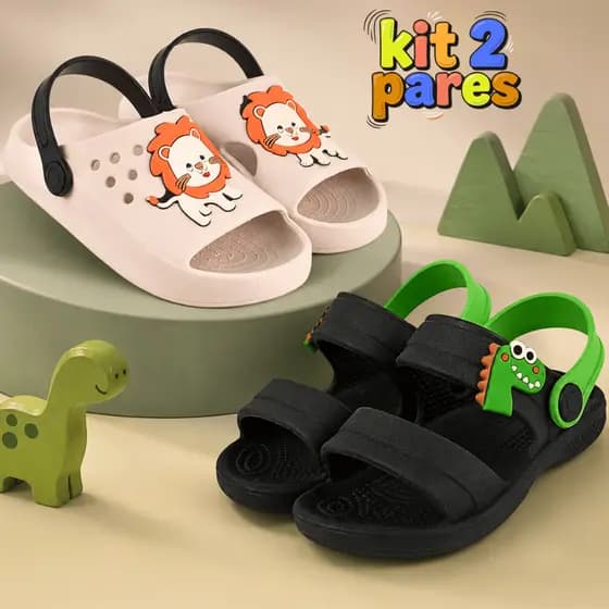 Kit 2 Sandália Slide Infantil Masculina Confortável