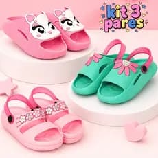 Kit 3 Pares Sandália Papete Menina Infantil Confortável