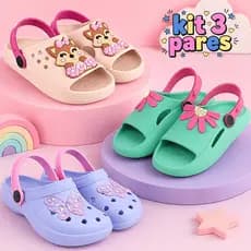 Kit 3 Pares Sandália Babuche Infantil Menina Leve e Confortável