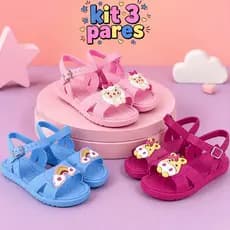 Kit 3 Sandália Rasteirinha Infantil Menina Confortável