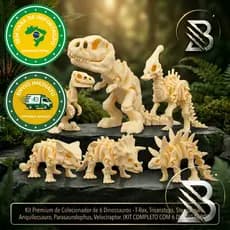 Kit 6 Dinossauros Articulados T Rex Velociraptor Tricerátops Impressão 3D Colecionável