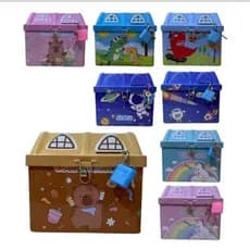 Cofres Infantil com Formato de Casinha para Decoração e Presente composição Metal Modelos Dinossauro, Capivara