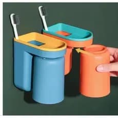 Organizador de Escovas de Dente ,Porta Escova Dente com Copo Adesivo - Prático e Sem Perfuração,Suporte Escova de Dente