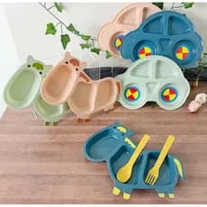 Kit 3 Pçs Prato Infantil C/ Divisória + Talheres Bebê Alimentação Papinha