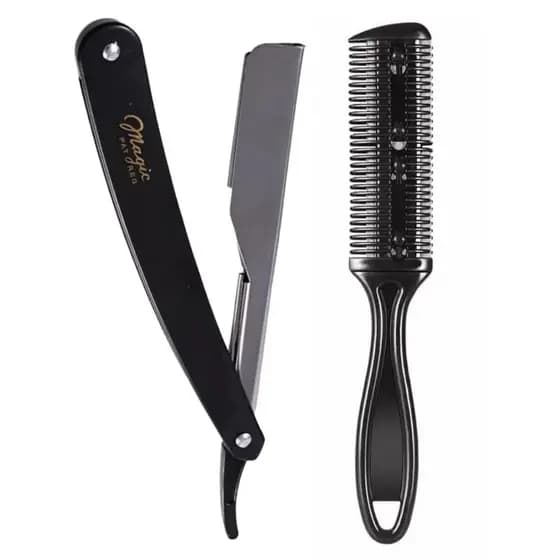 Navalha Navalhete C/ Gaveta Inox + Pente Desfiador Duplo