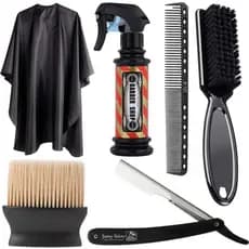 Kit Barbeiro Capa + Borrifador + Espanador + Navalhete + Pentes