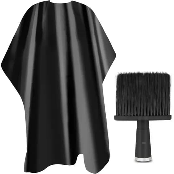 Kit Barbeiro Profissional Capa de Corte + Espanador de Pelos e Cabelos