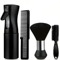 Kit Barbeiro Espanador Bolinha + Borrifador + Escovinha Degrade + Pente