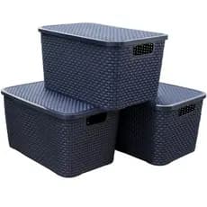 Cesto Rattan Arqplast 7L Organizador Multiuso com Tampa – Cesto de Plástico para Quarto Banheiro Cozinha