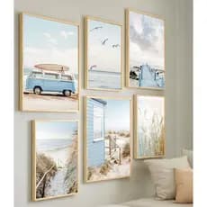 Kit 6 Quadros Decorativos Paisagem Praia Mar Deck Moldura
