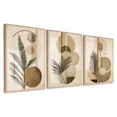 Quadros Decorativos Abstrato Folhagem Boho Luxo Moderno Sala Quarto Casa Hall Com Moldura e Vidro